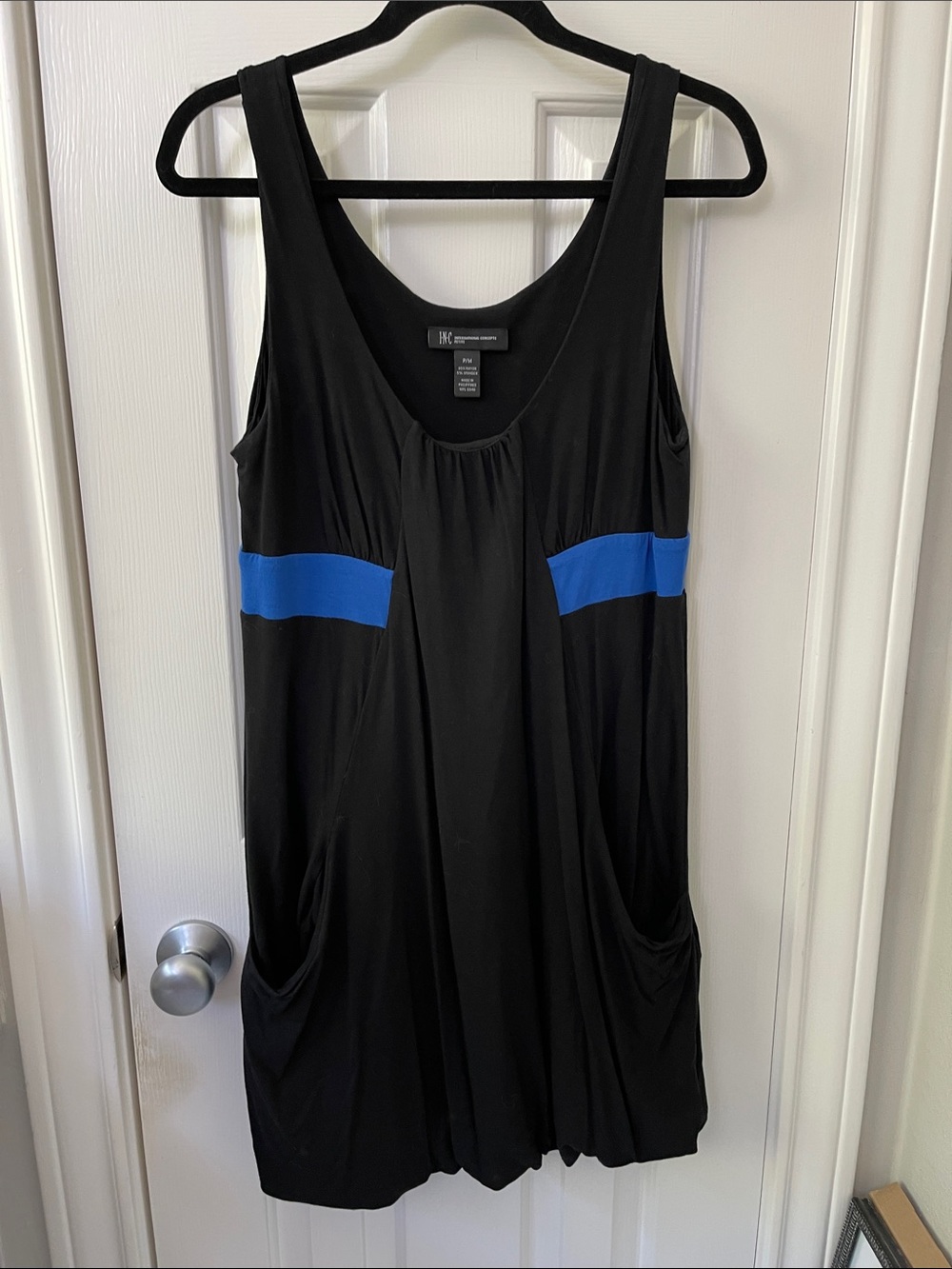 INC Black Tank Bubble Dress with Blue Waist Detail